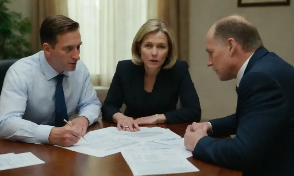 A couple discussing their estate plans with a financial planner at a table