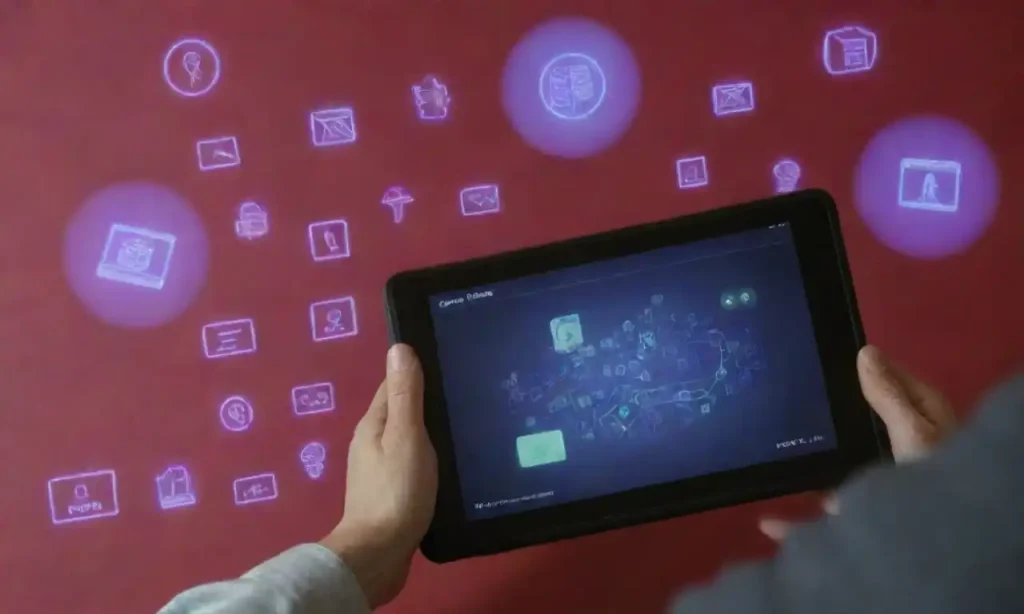 A person navigating digital documents on a tablet