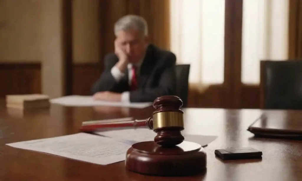 A gavel and legal documents on a table