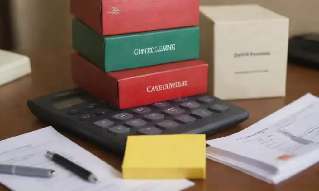 Stack of gift boxes beside a calculator and estate planning documents.