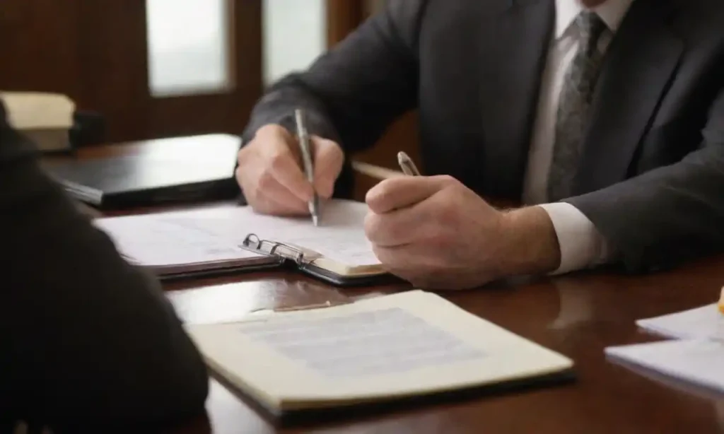 A person consulting with a probate attorney at a desk