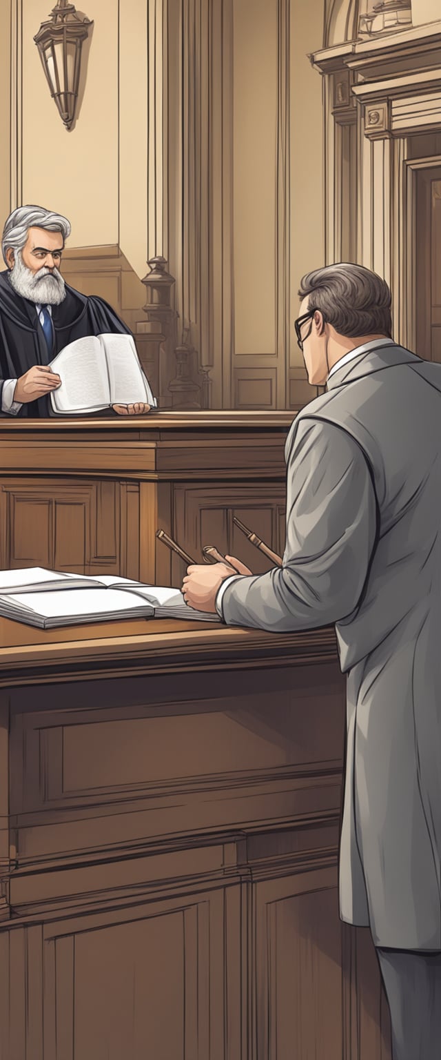 A judge appoints a legal guardian in a courtroom. The judge and a potential guardian discuss the responsibilities and requirements