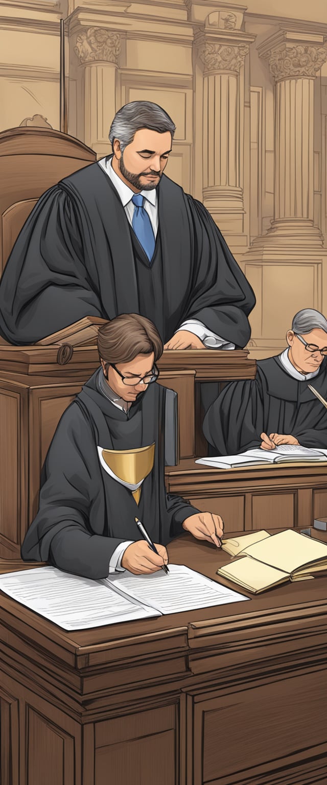 A judge signing a legal document appointing a guardian