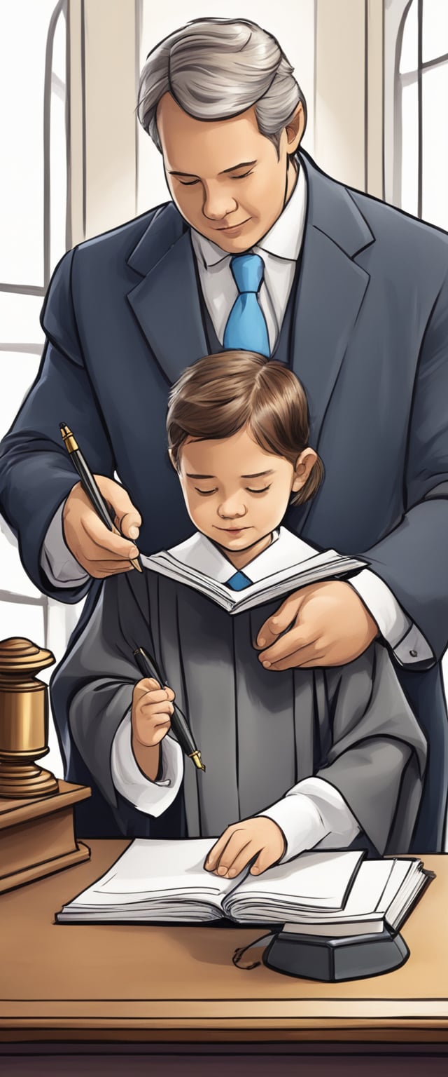 A judge signing legal documents appointing a guardian for a child