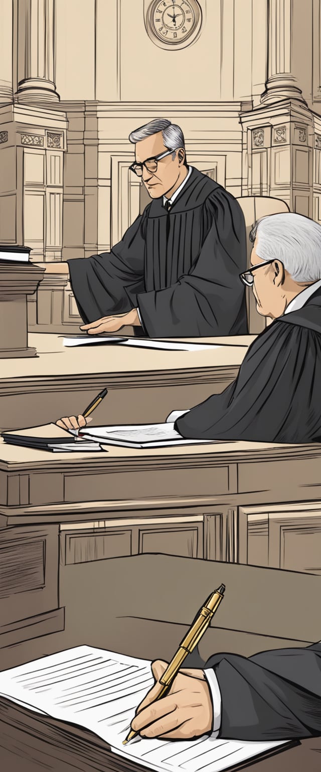 A judge signing a legal document appointing a guardian for a person