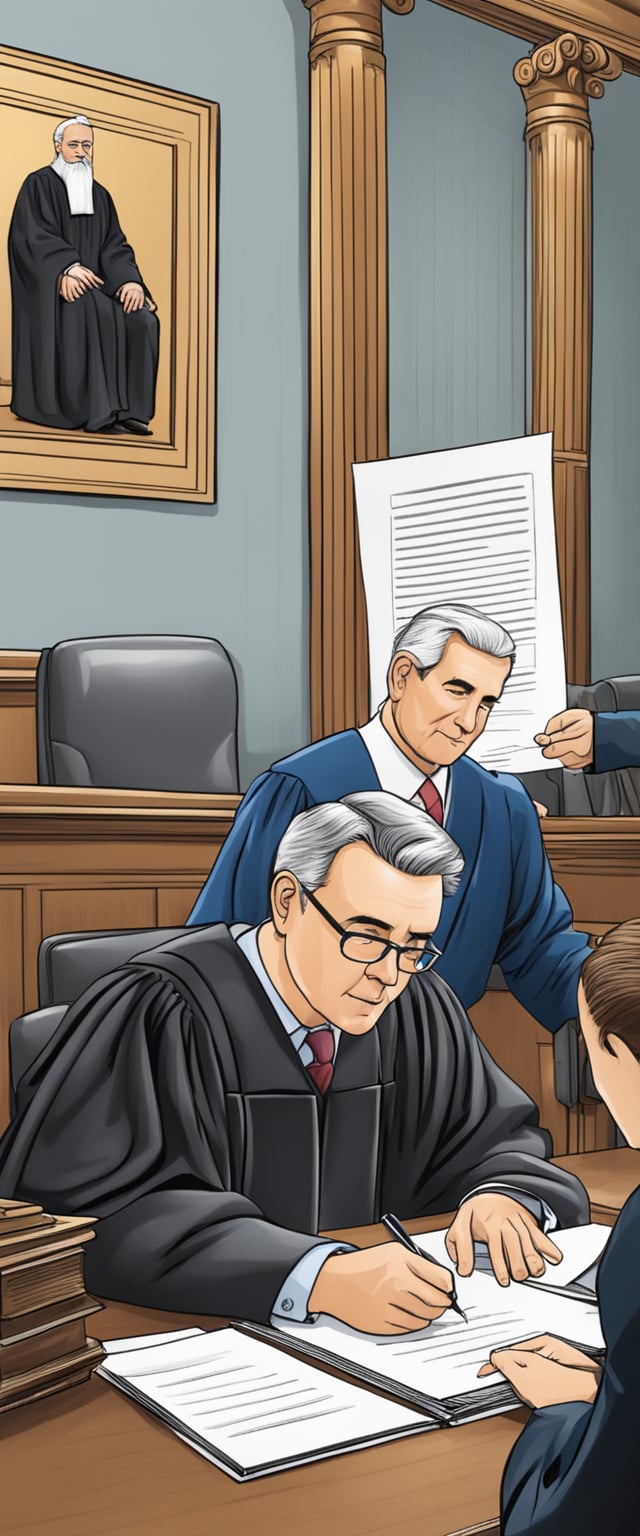 A judge signing a legal document appointing a guardian for a person with special considerations